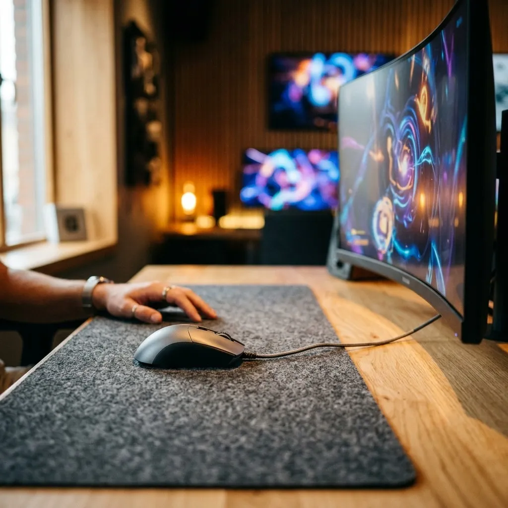 Felt-panelled wall beside a quiet corner of gaming desks